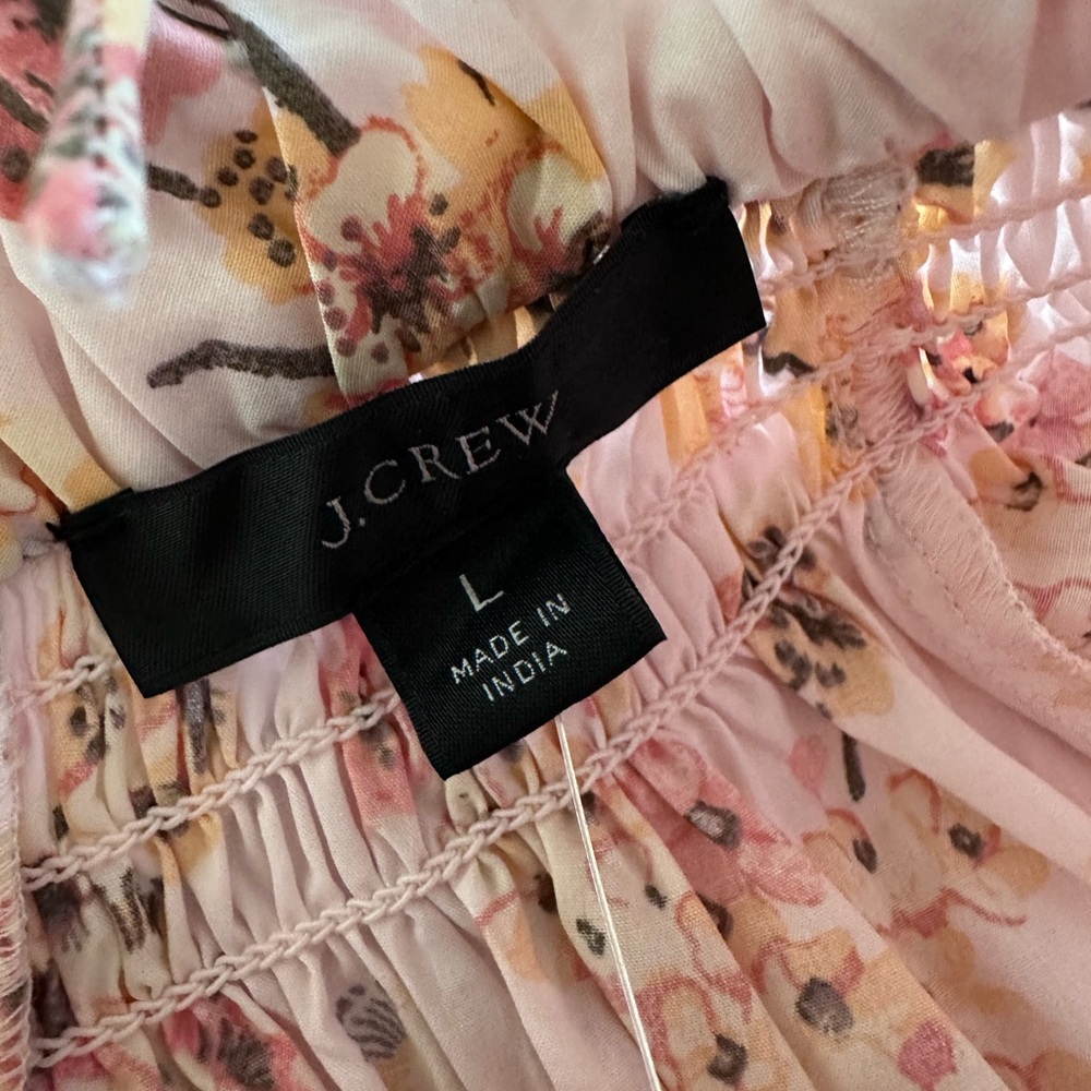 J. Crew Smocked Neck Puff-Sleeve Cotton Dress Pink Peach Cherry Blossoms LG NWT - Picture 8 of 14